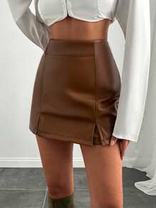SHEIN Bruine, gesplitste, casual minirok voor dames