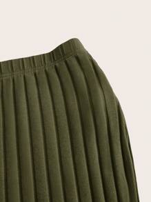 Tseoso Simple Ribbed Elastic Skirt, Casual & Fashionable For Everyday Wear - Army Green - View 3