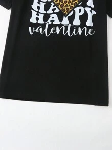 SHEIN Men's Happy Valentine's Day Leopard Print Heart Graphic Casual Round Neck Short Sleeve T-Shirt, Family Matching Outfits Mommy And Me (4 Pieces Are Sold Separately) - Black - View 7