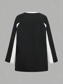 Coolane Kids Tween Mädchen Preppy Streetwear Sportswear Block-Core Fußball Oversized T-Shirt für Schulanfang, Mutter und Tochter, Silvester - Schwarz und Weiss - Übersicht 3