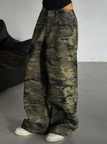 DAZY Pantalones vaqueros sueltos y casuales de verano para mujer con estampado de leopardo