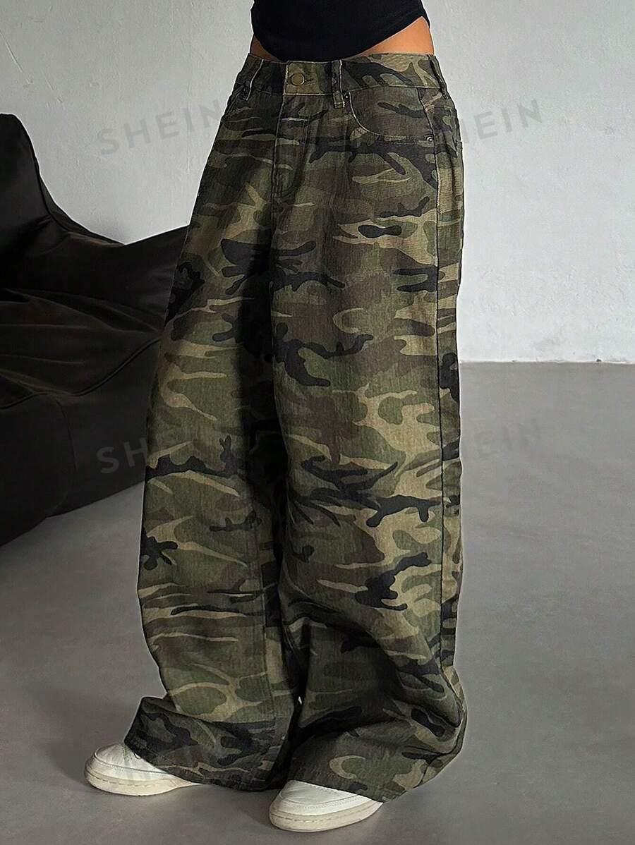 DAZY Pantalones vaqueros sueltos y casuales de verano para mujer con estampado de leopardo