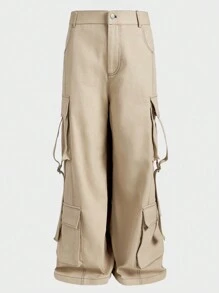 Manfinity VCAY Plus Size Men's Street Style Woven Loose Pocket Contrast Stitching Cargo Pants