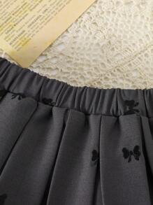 SHEIN 2 件套女婴春夏优雅风格无袖半开领上衣和蝴蝶结图案刺绣裙子