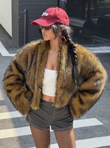 SHEIN Unity Women Fluffy Coats - Brown - View 8