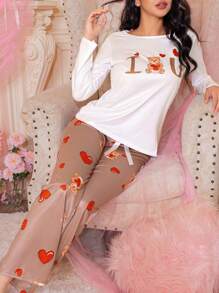 Set di pigiama da donna con motivo carino di orsetto e cuori - Multicolore - Visualizzare 4