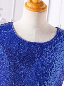 Sparklyn Vestido de fiesta sin mangas de color dorado brillante para niñas preadolescentes, adecuado para reuniones - Azul - Ver 6