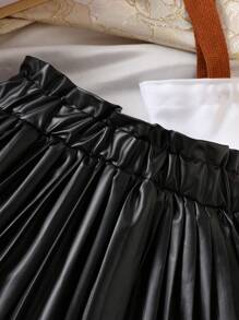 Baby Girl Spring & Summer Street Style,Solid Color Imitate Leather Skirt