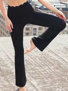 SHEIN Essnce Pantalones de mujer informales pantalón con pierna de campana, unicolor de cintura ancha, pantalones negros, jeans acampanados