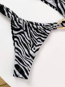 Swim Vcay 2025 Khu Nghỉ Mát Gợi Cảm In Ngẫu Nhiên Áo Ngực Dây Có Dây Rút Tam Giác Đáy Bộ Bikini Nữ Mùa Hè - Đen và trắng - Xem 4