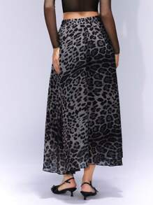 GENKIRA Italienischer romantischer klassischer Leopardenmuster Chiffon Schwing-A-Linie Maxirock für Damen, Frühling - Verschiedenfarbig - Übersicht 6