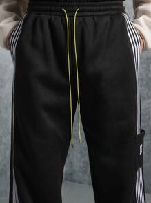 SUMWON Athletic Skater Fit Sweatpants With Side Stripes, Tapered Leg, Elastic Cuffs, Premium Fleece Jogger Pants For Sports, Streetwear, Loungewear, Autumn Winter Comfort - Black - View 7