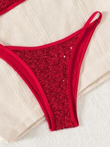 Swim SXY Springbreak Women Beachwear Summer Outfits Sequin Shoulder Sexy Bikini Set, Festival Boho - Red - View 6