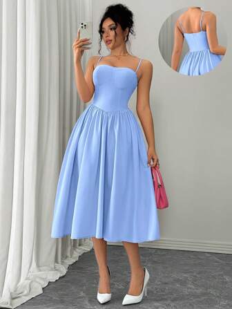 Rafferiza Fashionable Versatile Date Night Party Camisole Ruffle Hem Dress For Women, Autumn/Winter