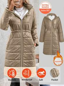 SHEIN Clasi Women's Quilted Zip-Up Warm Thermal Lined Jacket