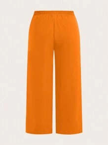 Slaydiva 2 件大码女式绿色衬衫和宽松长裤套装，休闲通勤装 - 橘色 - 查看 4