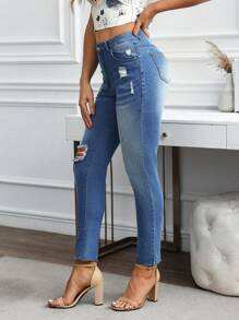 SHEIN LUNE Women's Simple & Fashionable Casual Denim Jeans, For Daily Wear - Blue - View 4