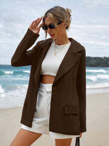 EURMUSE 大码翻盖口袋长袖西装外套