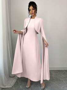 Selianne 2pcs Set: Sleeveless Dress And Short Cropped Outerwear - Baby Pink - View 6