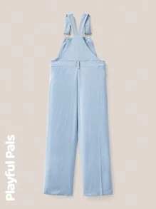 SHEIN 1pc Denim Effect Boys Jumpsuits, Colorful Slogan Letter Patchwork Pocket Overalls, Casual Outfit Suitable For School And Outdoor Play - Blue - View 2