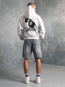 Sumwon Streetwear 连帽套头衫，带有都市图案背面印花休闲运动休闲服，超大口袋设计 - 淺灰色 - 查看 3