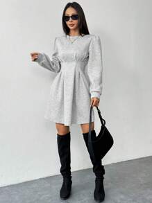 Chiquease 纯色落肩收腰休闲套头衫秋季卫衣 - 灰色 - 查看 6