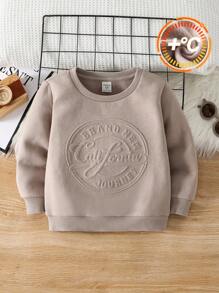 SHEIN Jonge jongen reliëf letter print effen kleur thermisch gevoerd casual sweatshirt