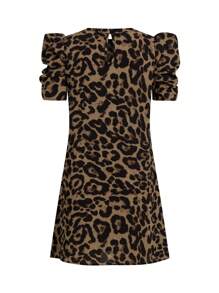 SHEIN Clasi Ladies' Leopard Print Short Sleeve Summer Dress With Round Neck And Straight Cut - Multicolor - View 6
