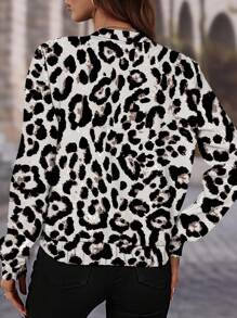 Fashionable Leopard Print Front Zipper Long Sleeve Casual Jacket