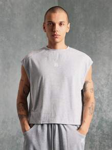 SUMWON Set sport fără mâneci supradimensionat, pantaloni de trening cu nervuri la gleznă, lenjerie de casă, sport, sport, sport, set de două piese
