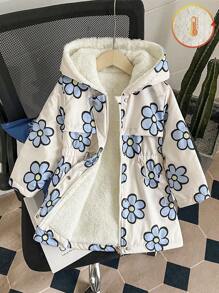 SHEIN 年轻女孩连帽拉链印花保暖冬季夹克