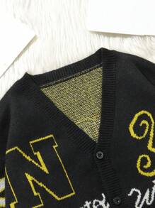 Manfinity EMRG Cardigan casual da uomo con stampa a righe e slogan, colore a blocchi, per autunno/inverno