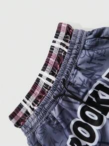 ROMWE MEN Street Life 男式布鲁克林格子松紧腰短裤