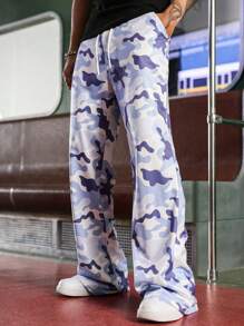 PAVTROS Manfinity Streetrush Isn Street Style Fashion Camouflage Elastic Waist Drawstring Ultra Loose Wide Leg Flared Sweatpants, Fashionable And Versatile. Suitable For Daily Wear, As A Gift To Boyfriend, As A Couple Match. - Multicolor - View 3