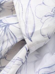 DAZY 两件套女士全印花方领灯笼袖短款衬衫和鱼尾裙套装，荷叶边，秋季女装复活节 - 藍色 - 查看 11