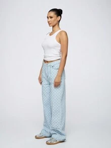 SUMWON WOMEN Check Wide Leg Carpenter Denim Jeans - Baby Blue - View 7