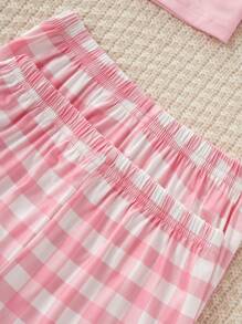 3pcs/Set Tween Girls Casual Printed Long Pants, Shorts And Crew Neck Short Sleeve Pajamas - Pink - View 5