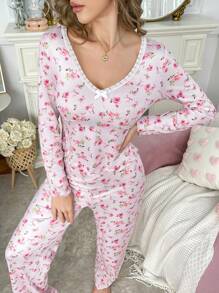 Ditsy Floral Women Long Sleeve & Pants 2pcs Pajama Set