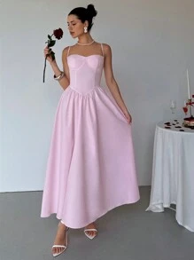 Aloruh Vestido largo elegante sin mangas con volantes y tirantes ajustables, adecuado para la primavera, el Día de San Valentín, citas, noches de salida, fiestas, club