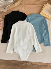 SHEIN LMoss Kids LMoss 3pcs Knit Fashion Stand Collar Fitted Casual Jumpsuit Set For Young Girls