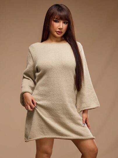 Forever 21 Plus Size Spring Women Holiday Dress/Essentials /Business Casual Women/Valentine's Day/Women Dress/ Women Outfit/Sexy Long Sleeve Dress/Formal Women Dresses/Deep Yellow Long Sleeve Dress/Holiday Dress/Flare Sleeves/ Women Clothes/A Line Dress/ Basic/Simple/Mini Sweater Dress