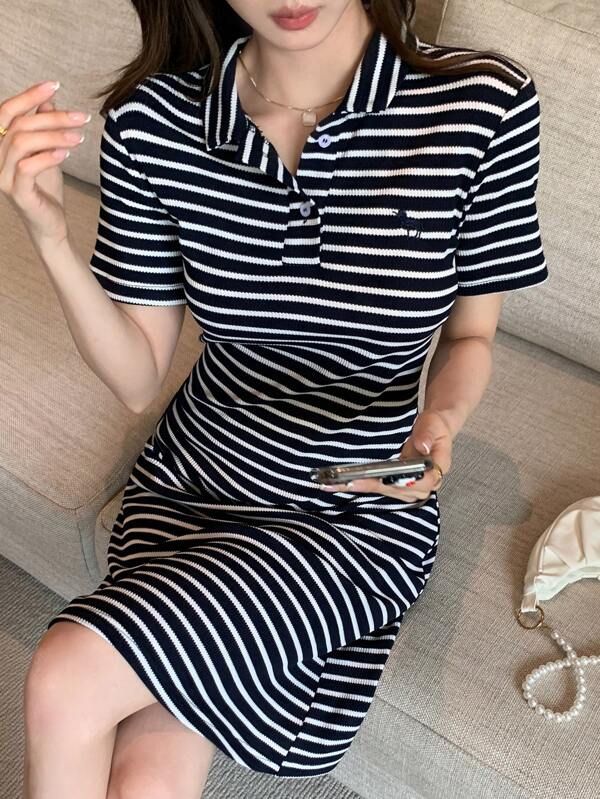 DAZY 新款女士休闲条纹长裙，夏季太阳裙