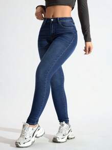 EMERY ROSE Women's Pocket Skinny Casual Versatile Denim Jeans Y2k - Dark Wash - View 5