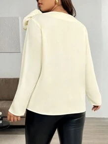 SHEIN Unity Plus Size Women's Long Sleeve V-Neck Large Floral Pattern Blouse - White - View 2