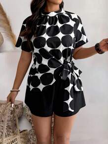 SHEIN LUNE 2pcs Women Geometric Print Woven Set With Contrast Color - Black and White - View 4