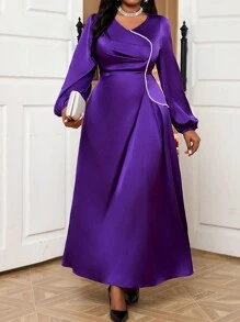 Fleurora Autumn And Winter Elegant Party Commuting Wedding Cocktail Party Office Concert/Music Festival Purple Woven Satin V Neck Flared Puff Sleeve Tape Long Long Sleeve Plus Size Dresses Winter Women Clothes Long Sleeve Winter Outfits Long Sleeve Dress New Year Eve Dress Winter Purple Long Sleeve Purple Dress Holiday Dress Winter Dress Holiday Haute Classy Outfits Fall Women Outfits Elegant Dress Wedding Fall Clothes Curve Christmas Women Clothes Christmas Outfits Christmas Women Dress Christmas Party Dress Christmas Dress Christmas Clothes Thanksgiving Dress New Years Women Outfit Christmas Party Dress Women Holiday Outfits Christmas Party Outfit