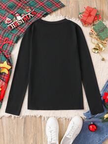 SHEIN 女士圆领长袖印花主题字母卫衣,家庭套装 (4件单独出售),秋冬 - 黑色 - 查看 2