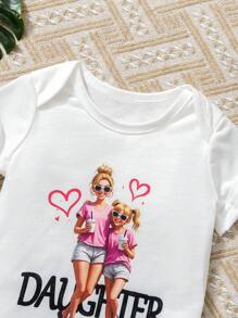 SHEIN Body neonata bianco, casual, minimalista, comodo, con stampa di cartoni animati a maniche corte - Bianco - Visualizzare 8