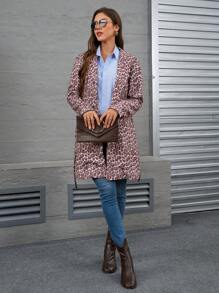 SHEIN EZwear Women Leopard Print Drawstring Waist Casual Long Sleeve Regular Jacket Fall Cloth For Women - Multicolor - View 4