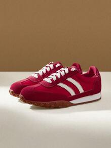 CUCCOO EASI 女士撞色厚底舒适休闲运动鞋，适合日常穿着 - 紅色 - 查看 6